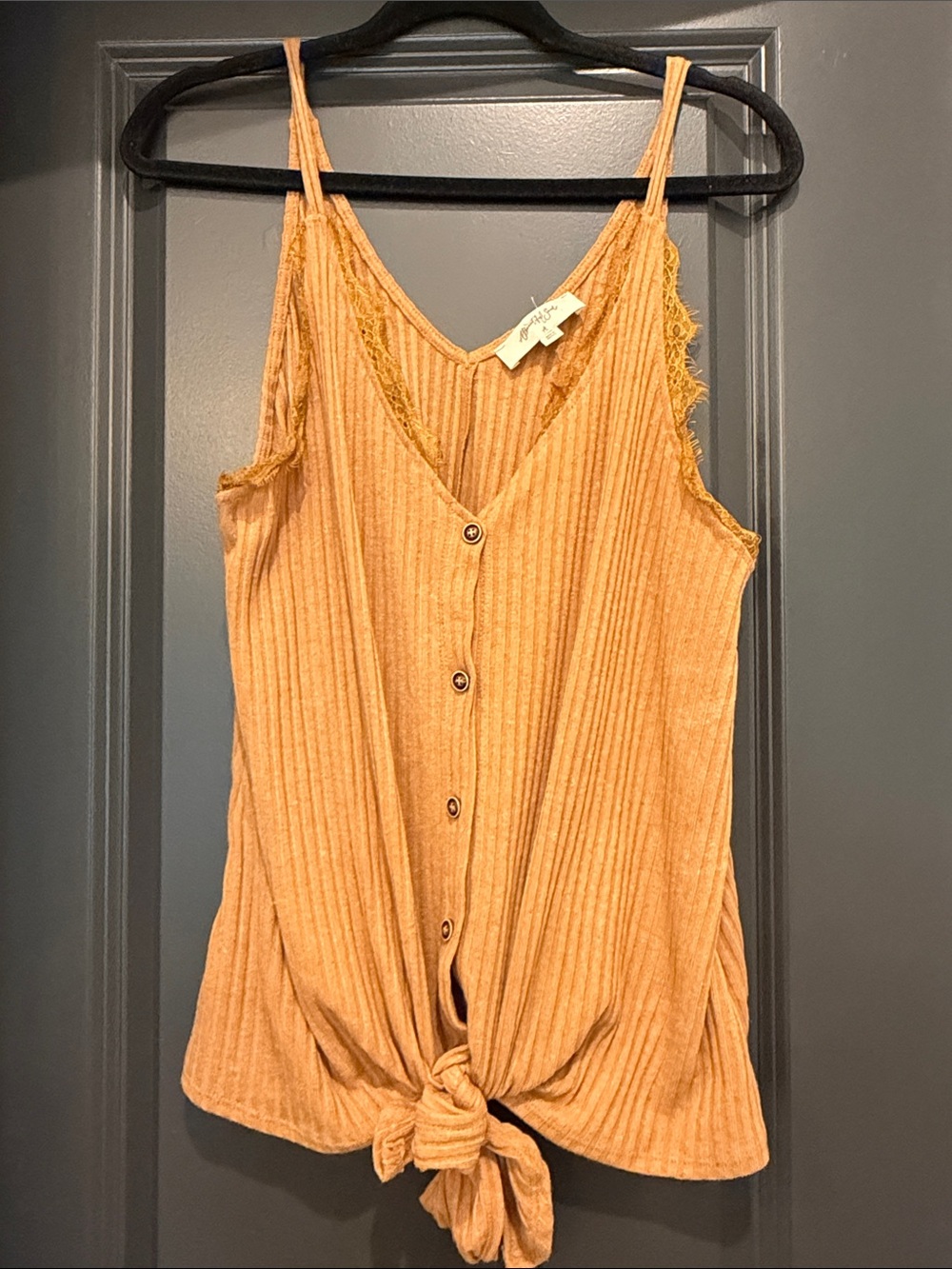 Altar’d State Sleeveless Tie-Front Ribbed Tank Top - Camel